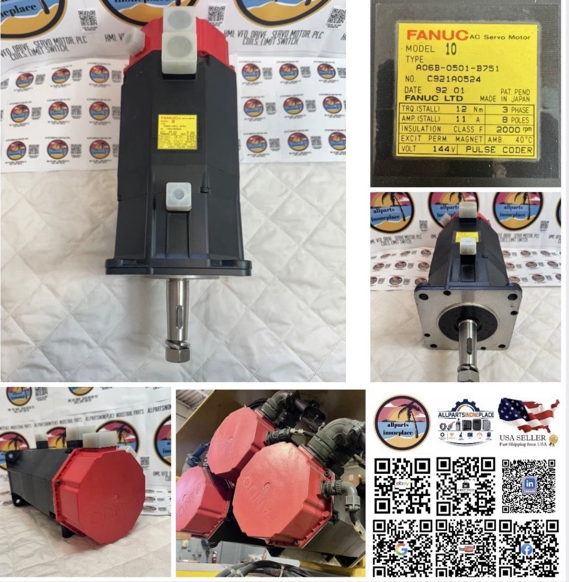 Fanuc Ac Servo Motor A06B-0501-B751 Pulse Coder 144V 2000Rpm