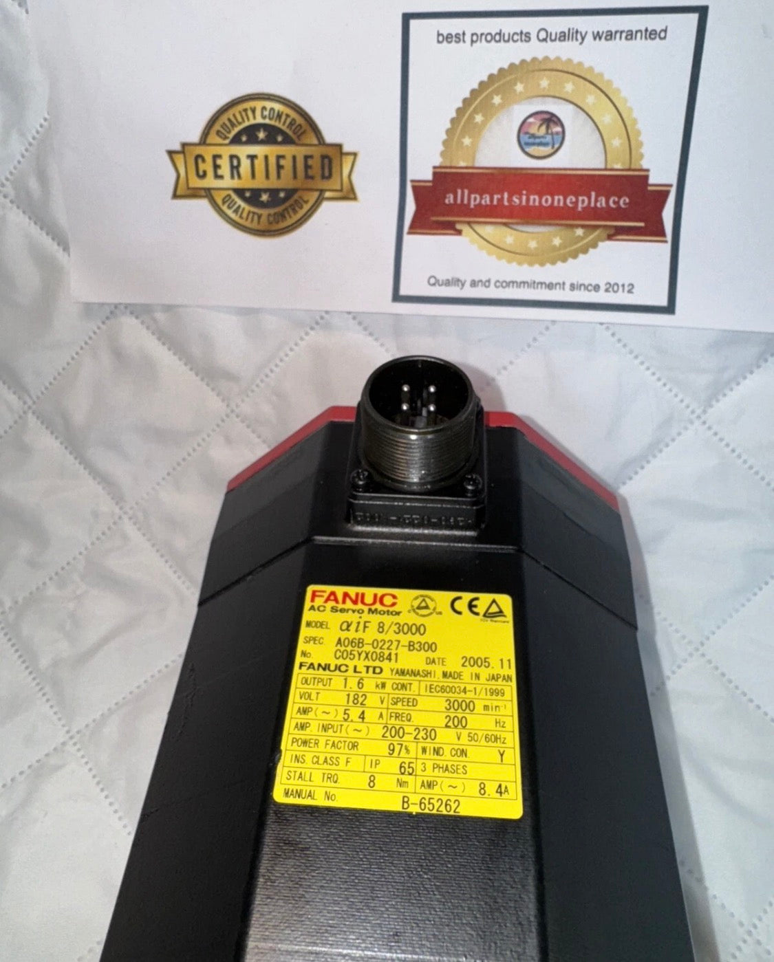 FANUC αiF 8/3000 AC Servo Motor 1.6kW 200-240V 8Nm 3000RPM A06B-0227-B100 #0100