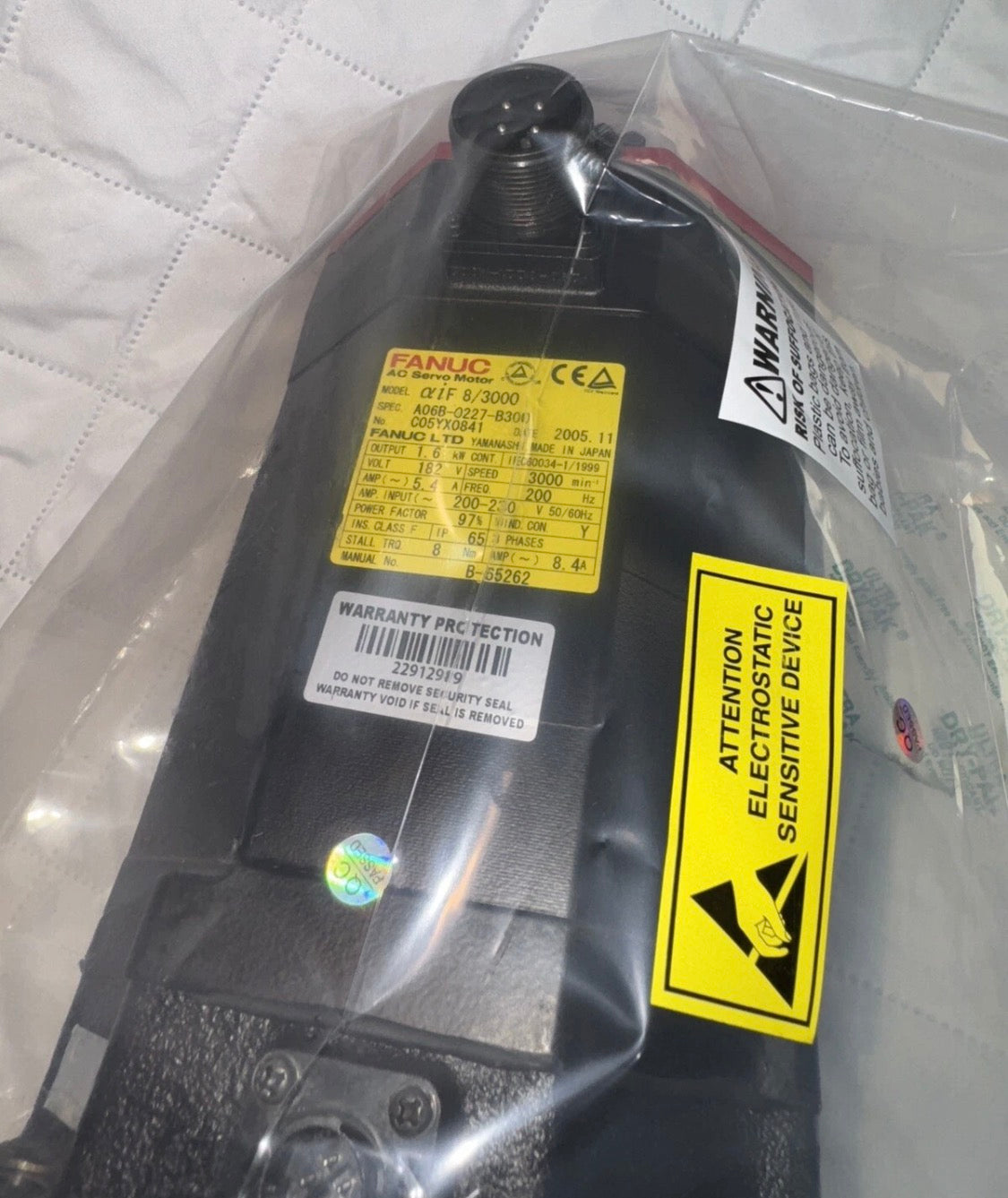 FANUC αiF 8/3000 AC Servo Motor 1.6kW 200-240V 8Nm 3000RPM A06B-0227-B100 #0100