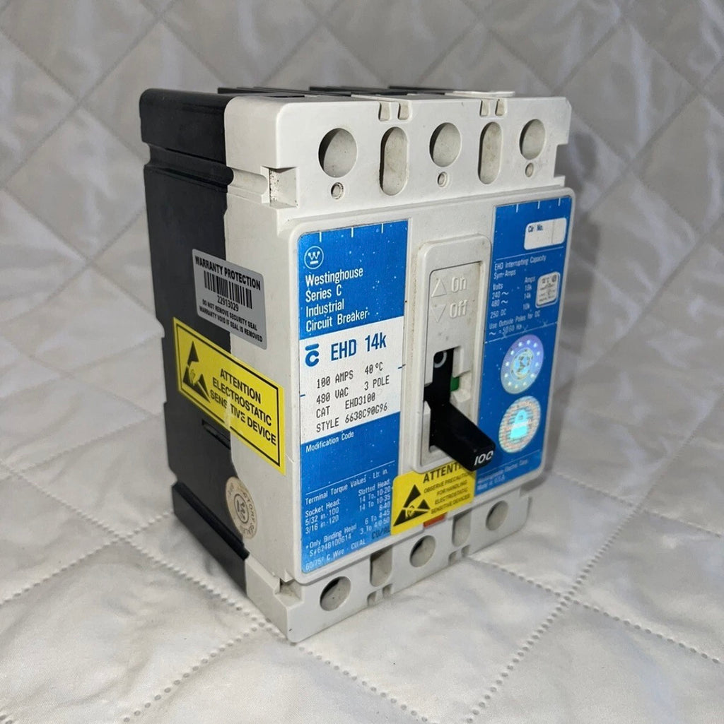 Westinghouse EHD3100 100 Amp 3 Pole 480 SNT1RP08K 120 Shunt Trip Circuit Breaker