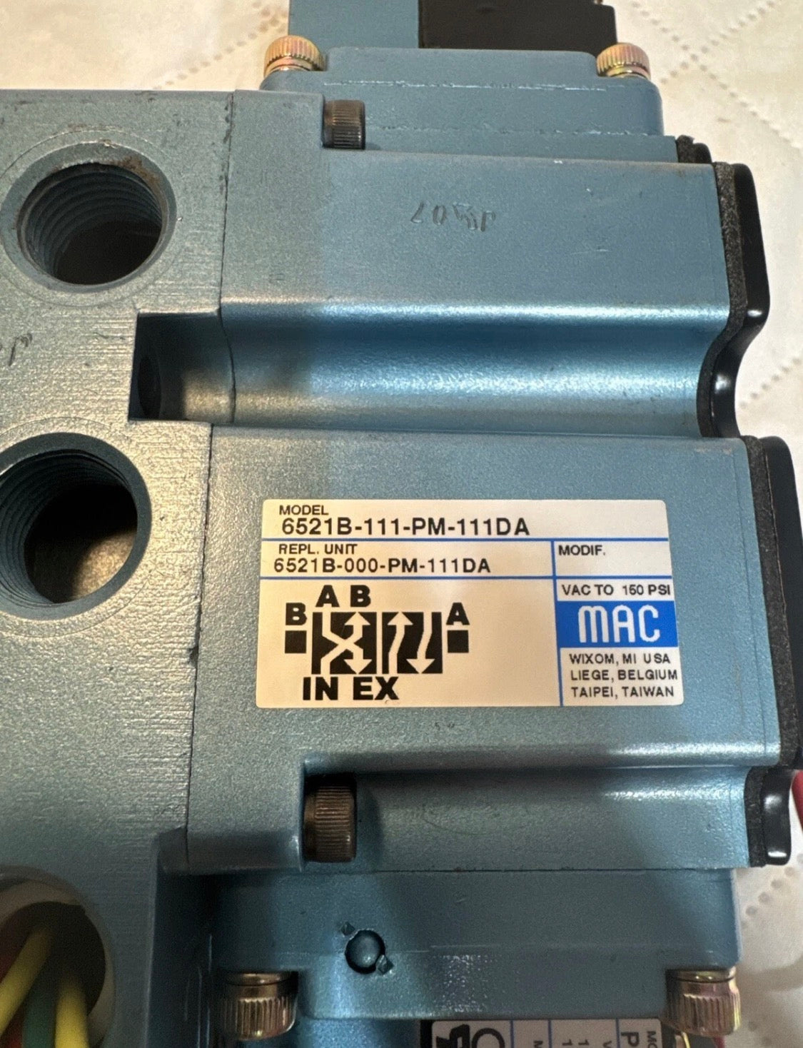 MAC VALVES INC. 6521B-111-PM-111DA VALVE NEUMÁTICS PME-111DABE 120V 6.8 Watts