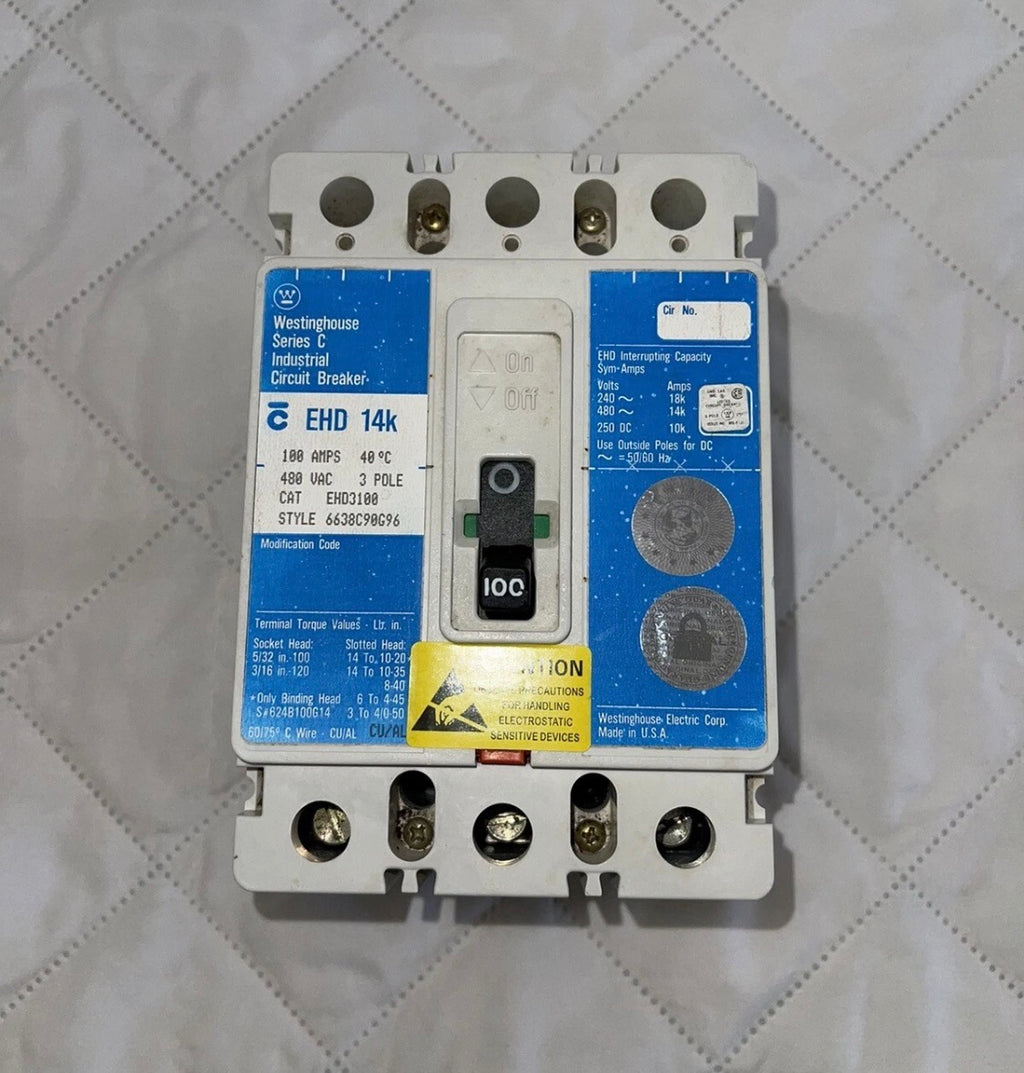 Westinghouse EHD3100 100 Amp 3 Pole 480 SNT1RP08K 120 Shunt Trip Circuit Breaker